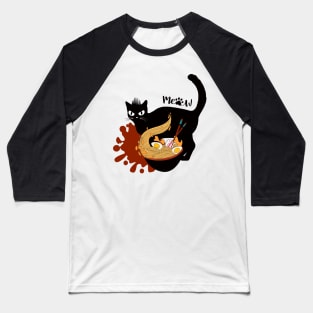 Cat Eating Ramen Baseball T-Shirt